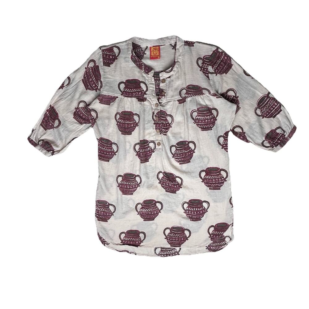 Cotton Cottage LWT Cotton 1/2 button pop-over 3/4 sleeve loose tunic style Sz M